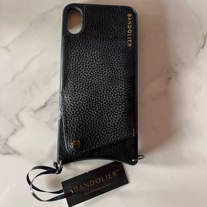 iPhone XS MAX Emma Pebble Leather Crossbody Bandolier in Black/Pewter